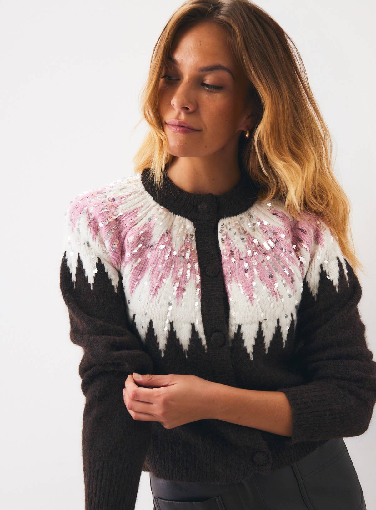 Sequin Fairisle Cardigan M - Image 1